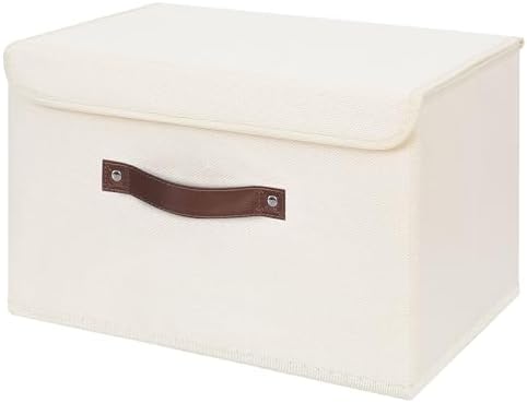 ANMINY Fabric Storage Box Bins with Lids, Beige, 15"x10"x10" by ANMINY