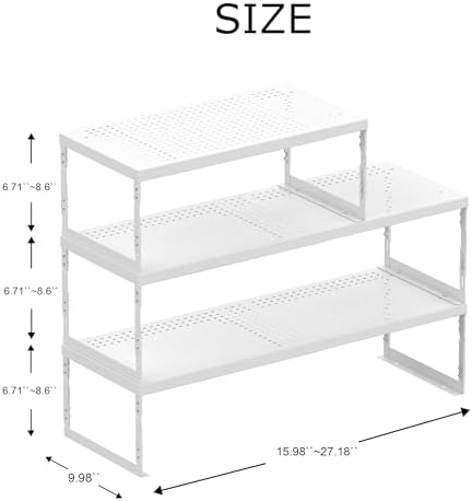 Adjustable Expandable Metal Storage Shelf, Standing Shelf Unit for Kitchen Cabinet Pantry Countertop, Space Saving Shelf Riser and Organizer(3 Packs/White,Large) - Image 3