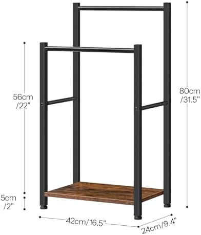 HOOBRO Free Standing Towel Rack for Bathroom, 2 Tier Blanket Rack, 16.5" L x 9.4" W x 31.5" H, Blanket Holder, Drying and Display Rack with Shelf, Rustic Brown and Black BF02LB01 - Image 4