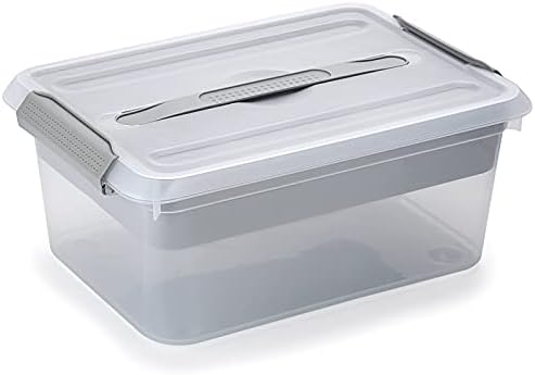 BTSKY Stack & Carry Box, Clear Plastic Storage Container Stackable Home Utility Box with Removable Tray Multi-Purpose Storage Bin for Organizing Stationery, Sewing, Art Craft Supplies(Grey) by BTSKY