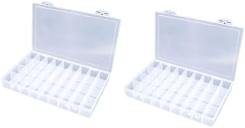 Feadily 2PCS 36 Grids Large Plastic Organizer Box with Dividers, Compartment Organizer Box for Nail Accessories/Screw/Sewing Arts and Oil Paint, Bead Storage Containers 14.9" x 9.2" x 1.9" (Clear) by Feadily