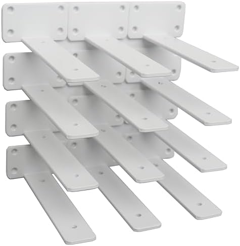 20 Pack - 6 inch White Hidden L Shelf Bracket (1/5 Inch Thicked) Iron Floating Shelf Brackets Rustic Industrial Metal Brackets for Shelf Support by MHMYDZ