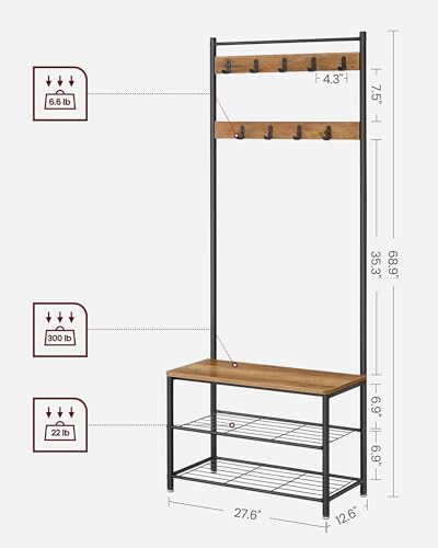 VASAGLE Coat Rack, Hall Tree with Shoe Storage Bench, 3-in-1, Steel Frame - Image 5