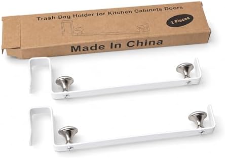 Large Trash Bag Holder for Kitchen Cabinets Doors, Under Sink Plastic Bag Hooks, Stainless Steel Garbage Bag Holder, Kitchen Trash Waste Cans (White) - Image 3