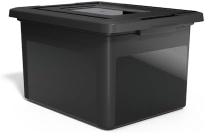 STAPLES Plastic File Box with Snap Lid, Letter/Legal Size, Black, 4/Carton by Staples