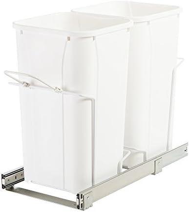 Knape & Vogt SBM12-2-27WH in-Cabinet Bottom Mount Pull Out Trash Can, 18.75" by 11" by 22", 27 Quart Bins, White by KnapeVogt