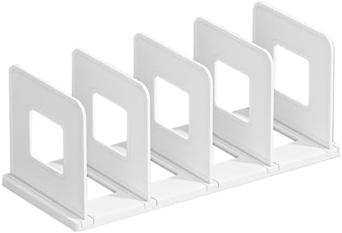 SAYEEC Desk File Sorter Vertical Desktop File Folder Organizer 4 Section Plastic Book Holder Adjustable Shelf Dividers Closet Purse Handbag Mail Binder Organizer Magazine Rack Stand Bookshelf (White) by SAYEEC