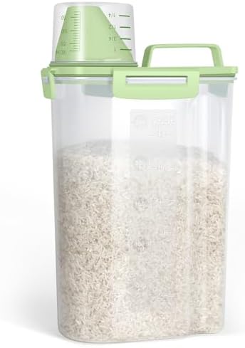 TBMax Small Rice Storage Container -5 Lbs Cereal Dispenser with Measuring Cup, Airtight Dry Food Container Bin for Kitchen Pantry Storage Organization -Green by TBMax