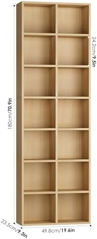 FOTOSOK Wood Bookshelf 7-Tier Narrow Bookshelf Tall CD Media Tower Rack - Image 3