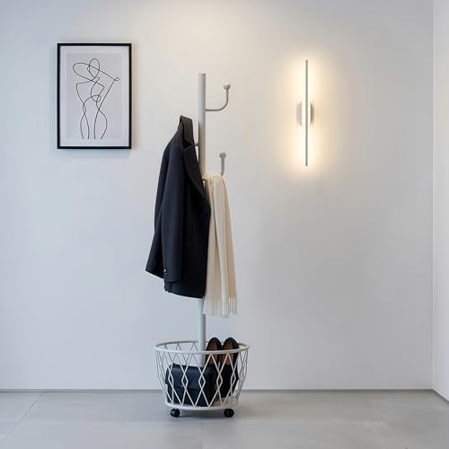 Off-White Moveable Cactus Metal Coat Rack with Basket Freestanding - Image 4
