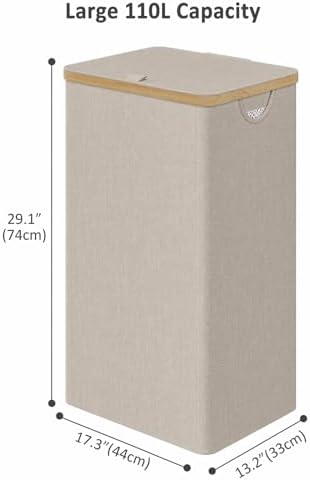 IEGrow Laundry Hamper with Lid,110L Laundry Basket with Mesh Bags,Oatmeal - Image 2