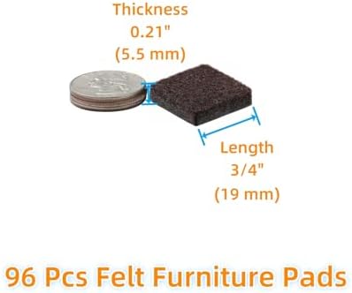 Furnigear Felt Furniture Pads for Hardwood Floors - Self Adhesive Chair Felt Pad, Floor Protector for Furniture Feet, Furniture Sliders Moving Furniture Smoothly, Anti Scratch 96 Pcs 3/4" Square Brown - Image 2
