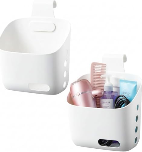 LeleCAT Plastic Hanging Basket Kitchen Storage organizer, Basket with Detachable hook, Hang it behind a door or on a railing, Over the Cabinet Door (White, Large-2 Pack) by HomeSpaceStorageBasket