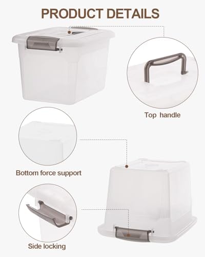 Citylife 4 Packs 6 QT Storage Bins with Lids Clear Plastic Bins with Grey Handle Stackable Storage Containers for Organizing - Image 3