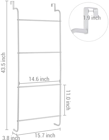 MyGift 4 Tier White Metal Over the Door Towel Rack Bathroom Holder Ladder - Image 5