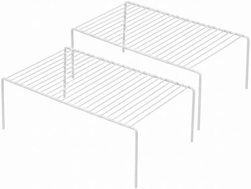 iPEGTOP Set of 2 Kitchen Cabinet Shelf Organizer, Medium (13 x 9.4 Inch) Bathroom Cabinet Organization Wire Shelf Rack, Rustproof Storage Space Saver Shelves for Countertops Pantries Utensils -White by iPEGTOP
