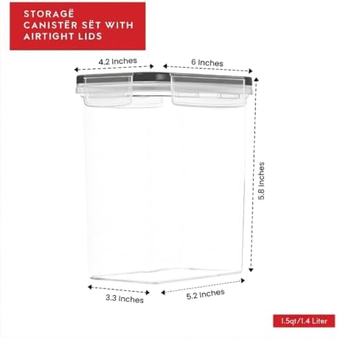 DWËLLZA KITCHEN Airtight Food Storage Container Set - 6 Pieces 1.4L - Plastic BPA Free Kitchen Pantry Storage Containers with Lids - Dishwasher Safe - Includes 8 Labels and a marker - Image 4