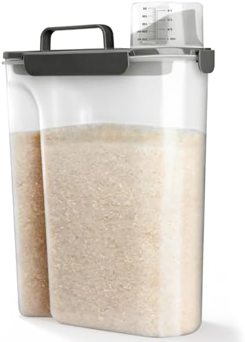 Viretec Rice Storage Container, 15 to 20lb Dry Food Airtight Dispenser, Pet Dog Cat Food Canister, BPA Free Clear Plastic Kitchen and Pantry Organization Bin for Oatmeal, Cereal, Pasta, Flour Grey by Viretec