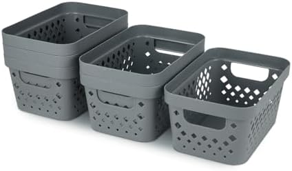 Glad Plastic Baskets for Organizing, Set of 6 | Pantry Storage for Under Counter, Linen Closet, and Bathroom | Nesting Shelf Bins with Handles, 1 Gallon, Grey - Image 6