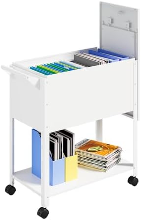 MIIIKO Mobile File Cart with Lock, Rolling File Cabinet Hanging Letter/Legal File Folders with Lockable Sliding Cover, White File Organizer on Wheels by MIIIKOOfficeFurniture