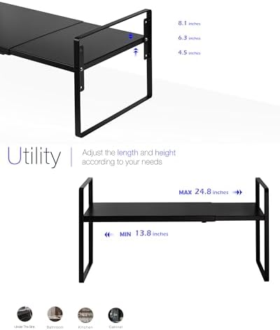Nxconsu Cabinet Shelf Riser, Adjustable Cabinet Organizer, 12" Deep Black - Image 5