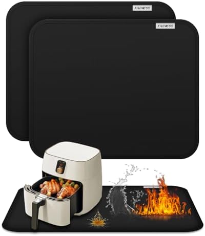 2pack Heat Resistant Mat for Air Fryer, 16x24in Heat Resistant Mat for Countertop, Silicone Kitchen Countertop Hot Pads for Air Fryer, Deep Fryer, Oven by FIREWESS