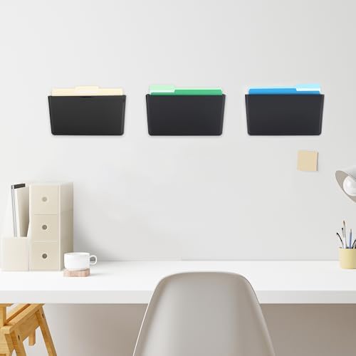 EASEPRES 3 Pack Black Plastic Single Pocket Hanging File Organizer, Wall Mount Paper Mails Magazines Holder, Mounted Folder Bins for Office School and Home, 12.99x4.13x7.48 inches - Image 4