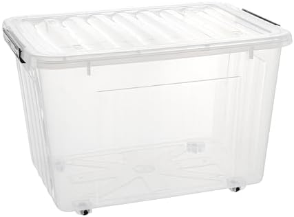 Cetomo 40Qt*3 Plastic Storage Bins, Storage Box, 3 Pack, Organizing Container with Wheels, Durable Lids and Secure Latching Buckles, Stackable and Nestable, Clear with Black Buckle - Image 4