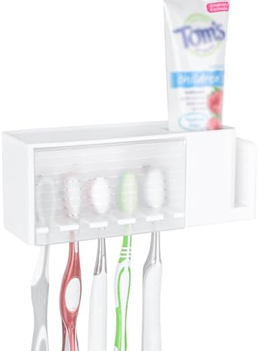 Linkidea 5-Slot Wall Mount Waterproof Toothbrush Holder for Bathroom, Plastic Organizer for Toothpaste, Compatible with Oral-B CrossAction, Colgate Renewal Manual Toothbrush (White) by Linkidea