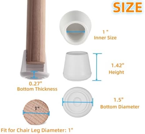 Furnigear Chair Leg Tips Caps Non-Slip Rubber Leg Tips 1” Inner Diameter Chair Leg Floor Protectors Round White, 100 Pack - Image 3
