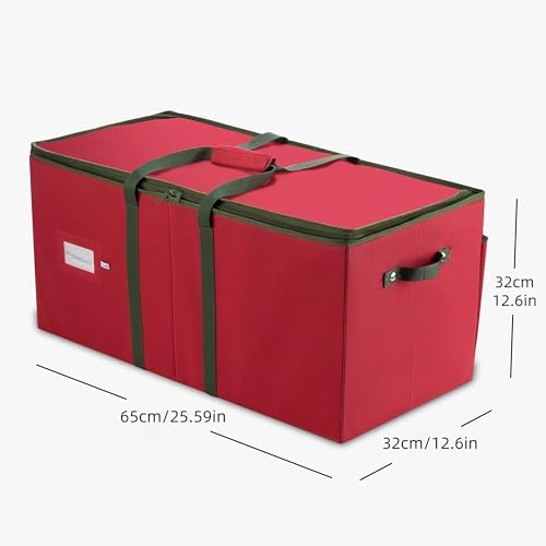 Christmas Ornament Storage Box 128 Capacity - Durable Tear-Proof Fabric Organizer with Adjustable Dividers & Dual Zipper for 3 Inch Christmas Ornament Storage, Red Large Ornament Storage Box - Image 3