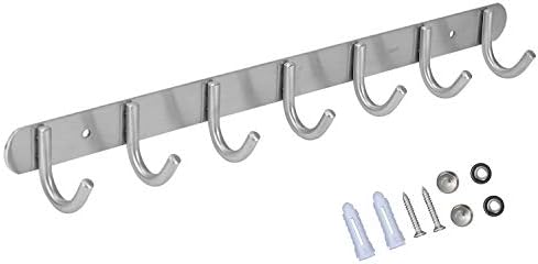 Towel Hook Rack Brushed Nickel - Sagmoc 17-Inch Coat Hook Rail Wall Mounted with 7 Round Hooks, Durable Wall Hangers for Bedroom, Bathroom, Foyer, Hallway (304 Stainless Steel) - Image 2