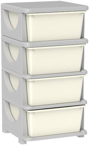 Qaba 4 Drawers Kids Storage Unit 4 Tier Toy Organizers Cream White by Qaba