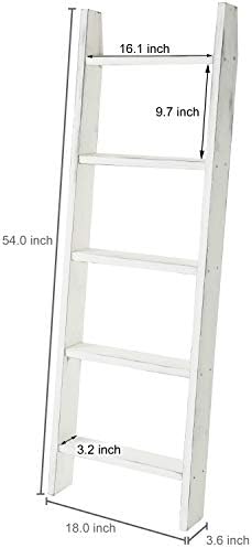 MyGift Large Whitewashed Wood Ladder Blanket Ladder, Farmhouse Style Wall Leaning Towel Rack with 5 Rungs (Vintage White) - Image 4