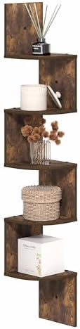 Furinno Rossi 5-Tier Corner Floating Book Shelves for Wall, Amber Pine by Furinno-FitsYourSpaceFitsYourBudget