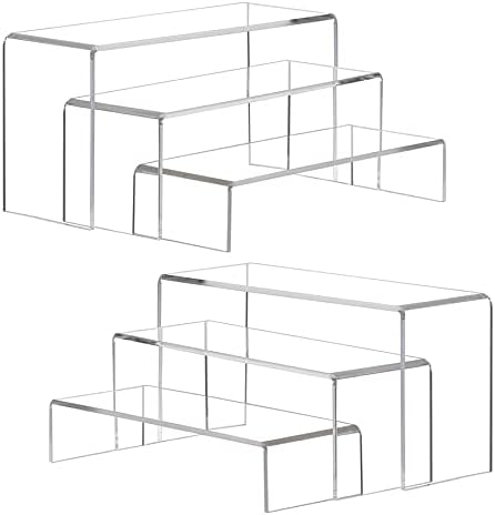 ANDGOO Large Acrylic Display Risers, 2 Sets(11.2”L-11.6”L-12”L) Clear Rectangular Showcase Collectibles Display Shelf, Retail Desktop Risers Display Stand for Organize and Decoration by ANDGOO