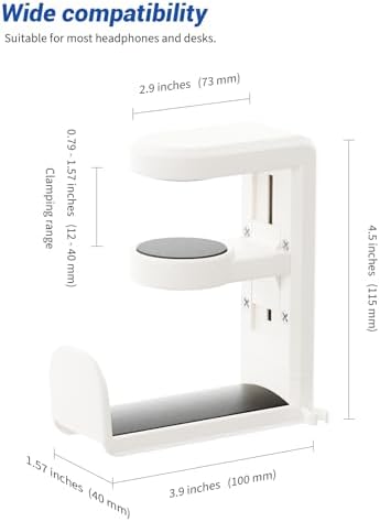 Headphone Hook Under Desk Holder 360-Degree Adjustable Rotation, White - Image 5