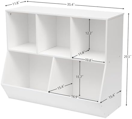 HOOBRO Kids Bookshelf, Bookcase Footboard, Toy Storage Cubby, Children's Toy Shelf, 35.4" L Storage Cabinet, Fit for Children's Room, Playroom, Hallway, Kindergarten, White WT32CW01 - Image 3