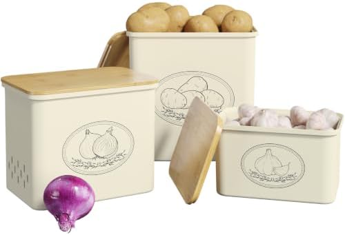 Lifewit Plastic Potato and Onion Storage Bin Box, Set of 3, Beige by Lifewit