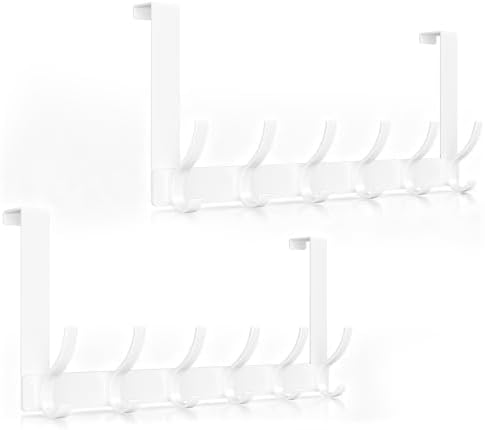 Optish Over The Door Hooks, Door Hanger Hooks for Hanging, Over The Doors Towel Racks for Bathroom with 12 Coat Hook, Coat Rack Bathroom Accessories（2 Pack, White） by Optish