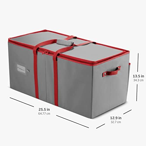 ZOBER Large Christmas Ornament Storage Box - Stores 128 3" Ornaments, With Dividers - Ornament Organizer Storage Box, Durable Christmas Containers Holder - Extra Pockets, Dual Zipper - Gray - Image 6
