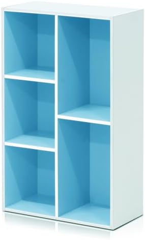 Furinno LUDER 5-Cube Book Shelf, Kids Bookshelf, Toy Storage, White/Blue - Image 6