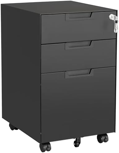 Letaya 3 Drawer Mobile File Cabinet with Lock,Under Desk Metal Small Filing Cabinets for Home Office Organizer Letters/Legal/A4(Fully Assembled Except Wheels-Black) by LetayaMetalCabinets