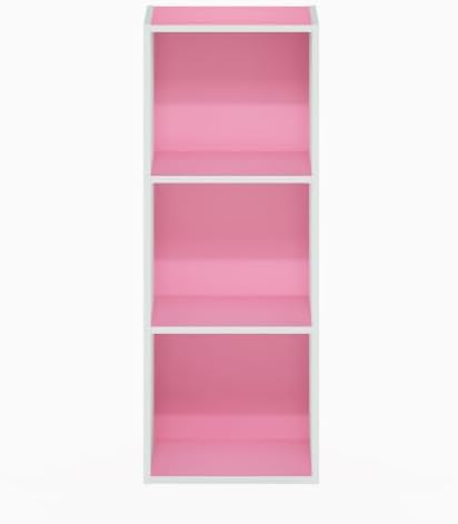 Furinno LUDER 3-Cube Book Shelf, Kids Bookshelf, Toy Storage, White/Pink - Image 7