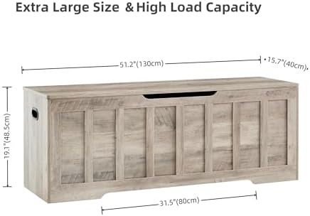 VANKILEY 51.2" Storage Chest Extra Large,Wooden Storage Bench(Greige) - Image 3