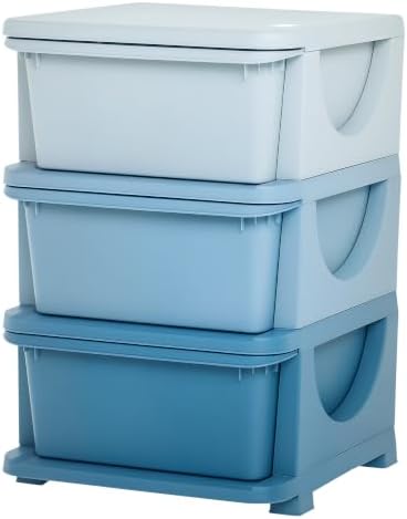 Qaba 3 Drawers Kids Storage Unit 3 Tier Toy Organizers Blue by Qaba