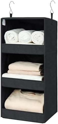 GRANNY SAYS 3-Shelf Hanging Closet Organizer, Collapsible Closet Hanging Shelves, Nursery Hanging Organizer, Black, 29 ½" H X 12" W X 12" D, 1-Pack by GRANNYSAYS