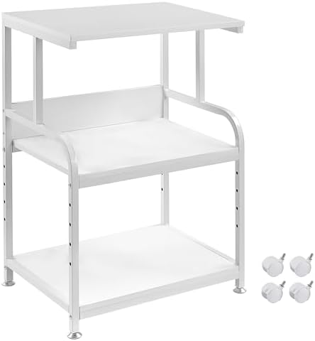 Fannova White Printer Stand Table with Height Adjustable Storage Shelf by Fannova