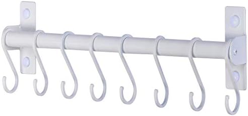 Dseap Kitchen Utensil Holder Hanger, Pot and Pan Rack Wall Mounted, Kitchen Rail with 8 Hooks for Hanging Cooking Utensils, Mugs, Spoons, Wall Mounted, White by Dseap