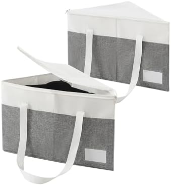 2-Pack Rigid Hanger Organizer Bags with Lid, Triangle Hanger Storage Organizers for Closet, Laundry Room, Wardrobe, Drying Rack, Dustproof Space Saving Holder, Grey & White by Beveetio